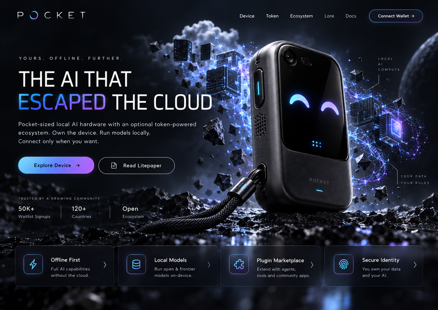 POCKET AI device escaping a cloud of servers