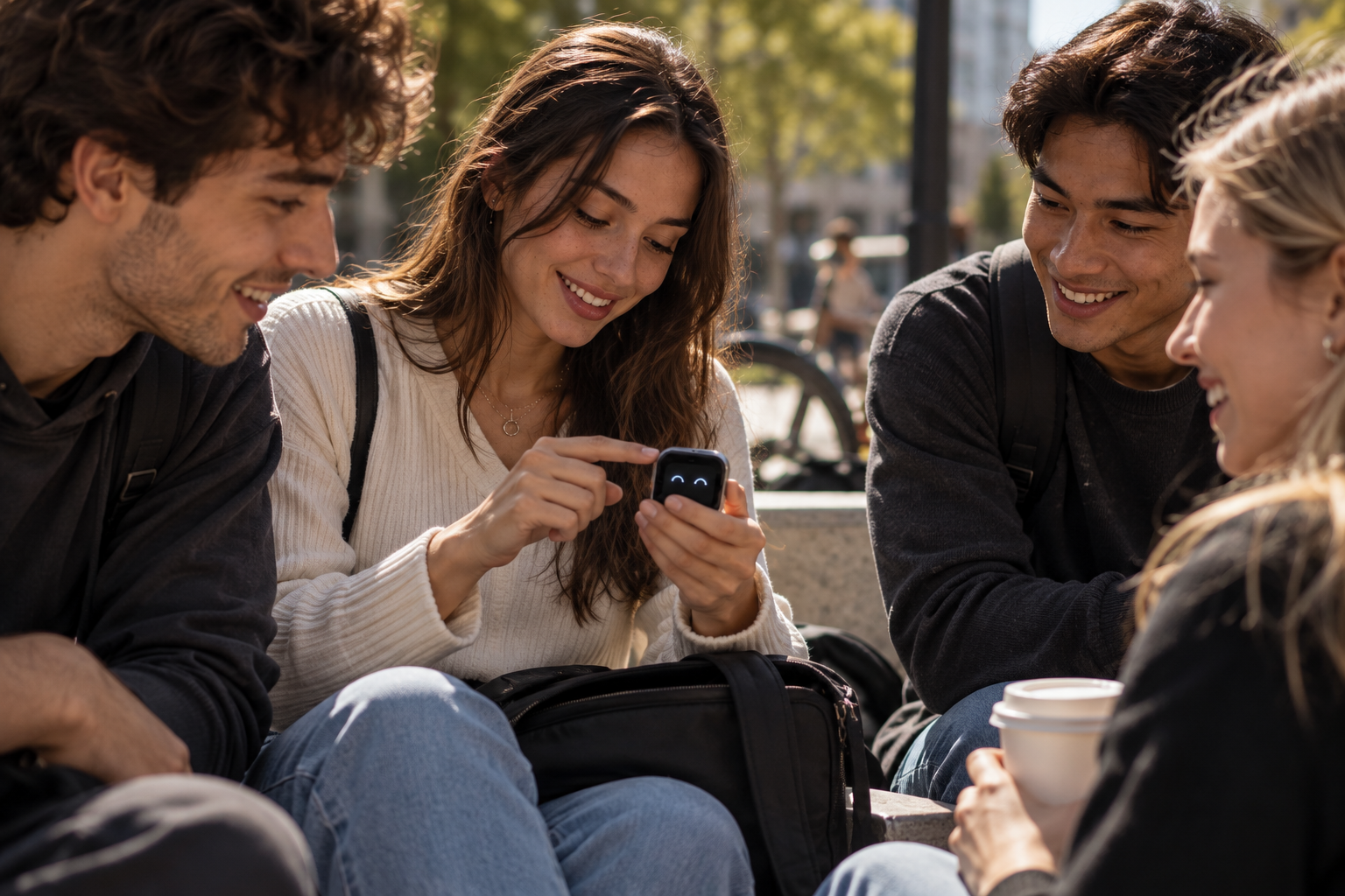 Friends using POCKET outdoors