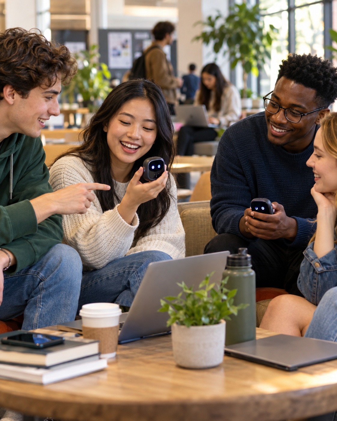 Friends using POCKET at a coworking table